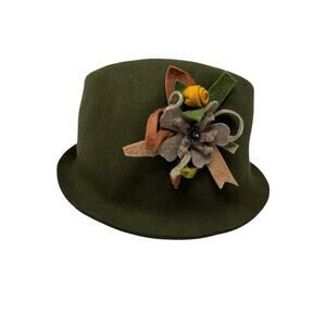 Headpeace Design Chicago Olive Green Cloche Felt Hat Art-to-Wear Size L/XL